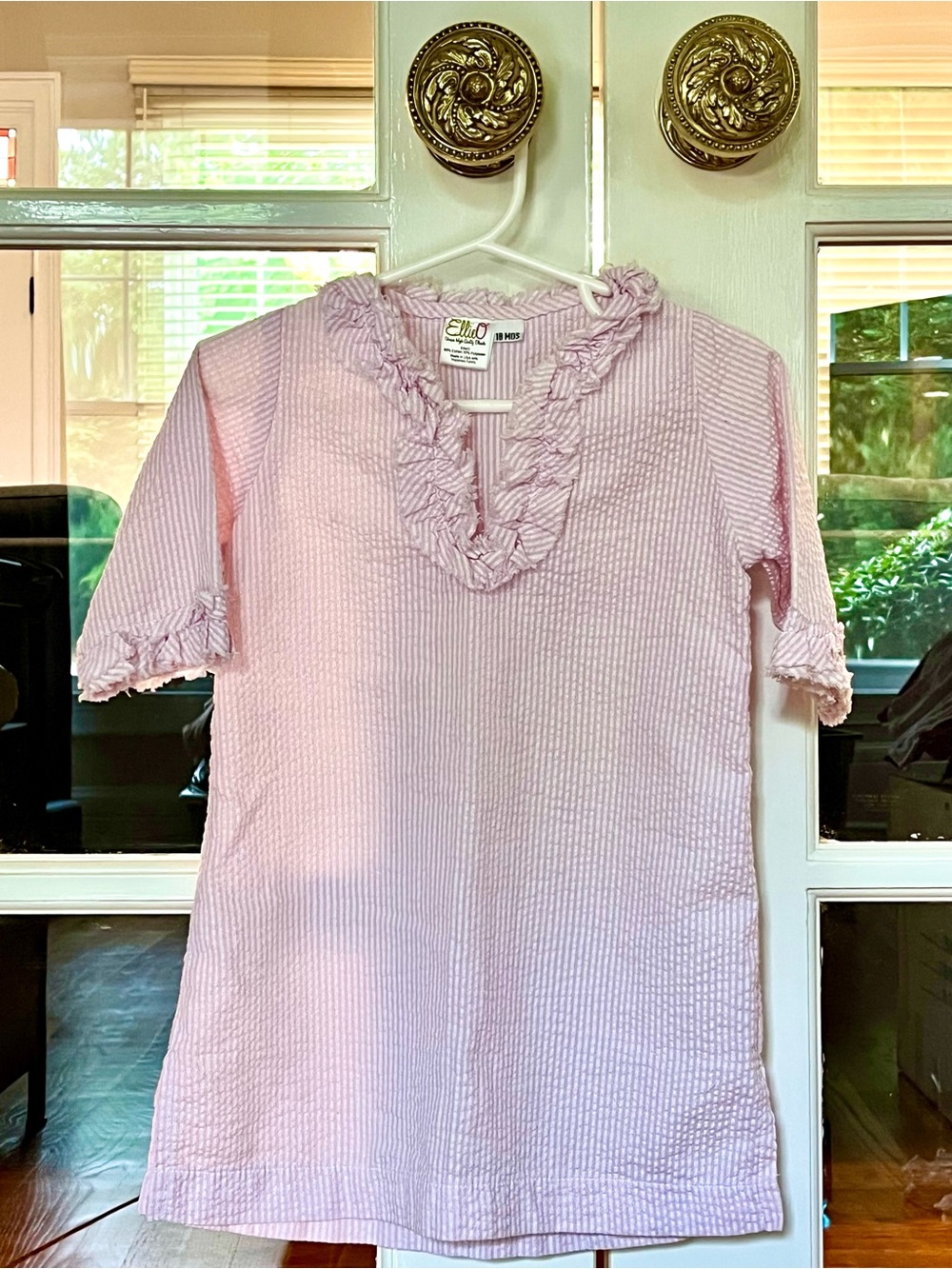 Light Pink Seersucker Ruffled Dress